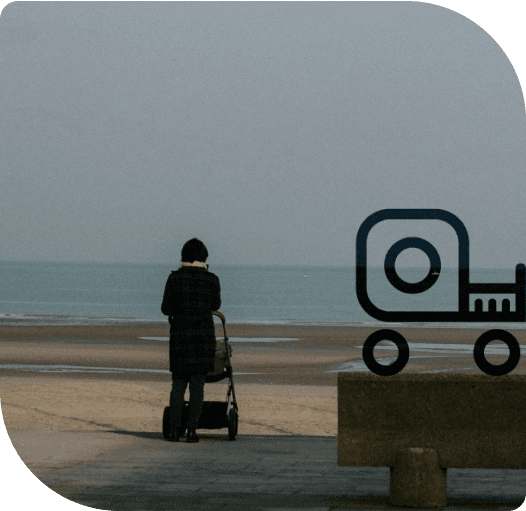 Happy family with stroller